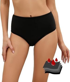 Period Swimwear Leakproof Bikini Bottoms Black High Waisted Coverage Swimsuit